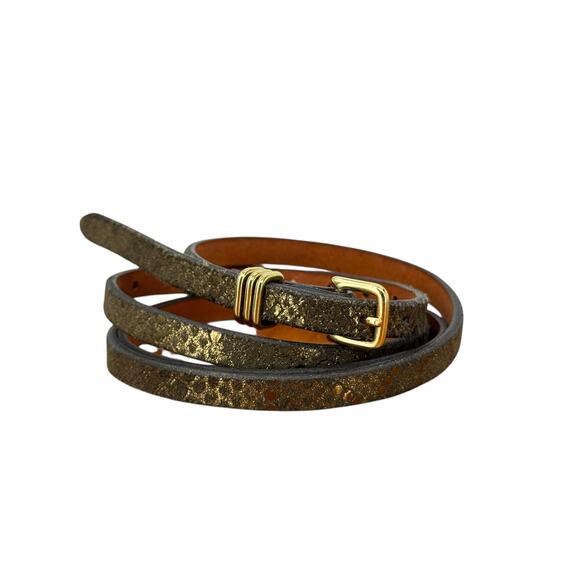 Banana Republic Skinny Belt Metallic Snake Print SZ L Women’s Gold Brown Italian - Picture 1 of 10